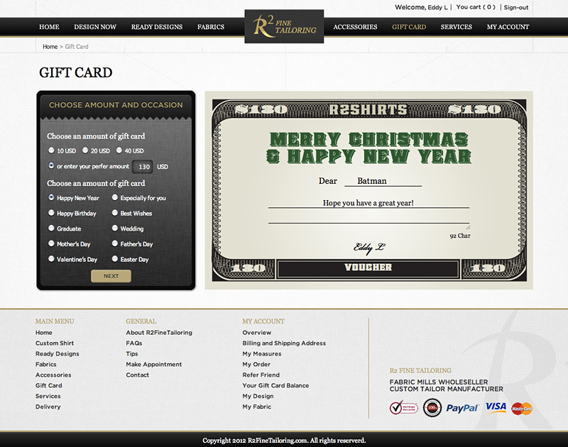 R2 Fine Tailoring : Gift Card Design Sundae