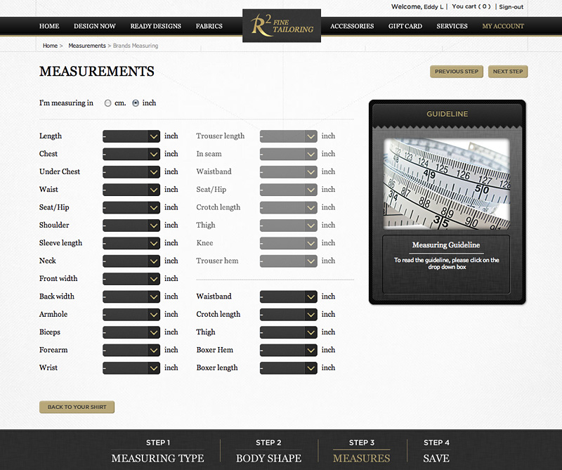 R2 Fine Tailoring : Measurements Detail Design Sundae