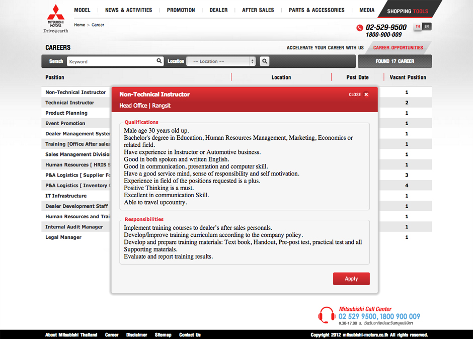Mitsubishi Motors Thailand : Career  Design Sundae