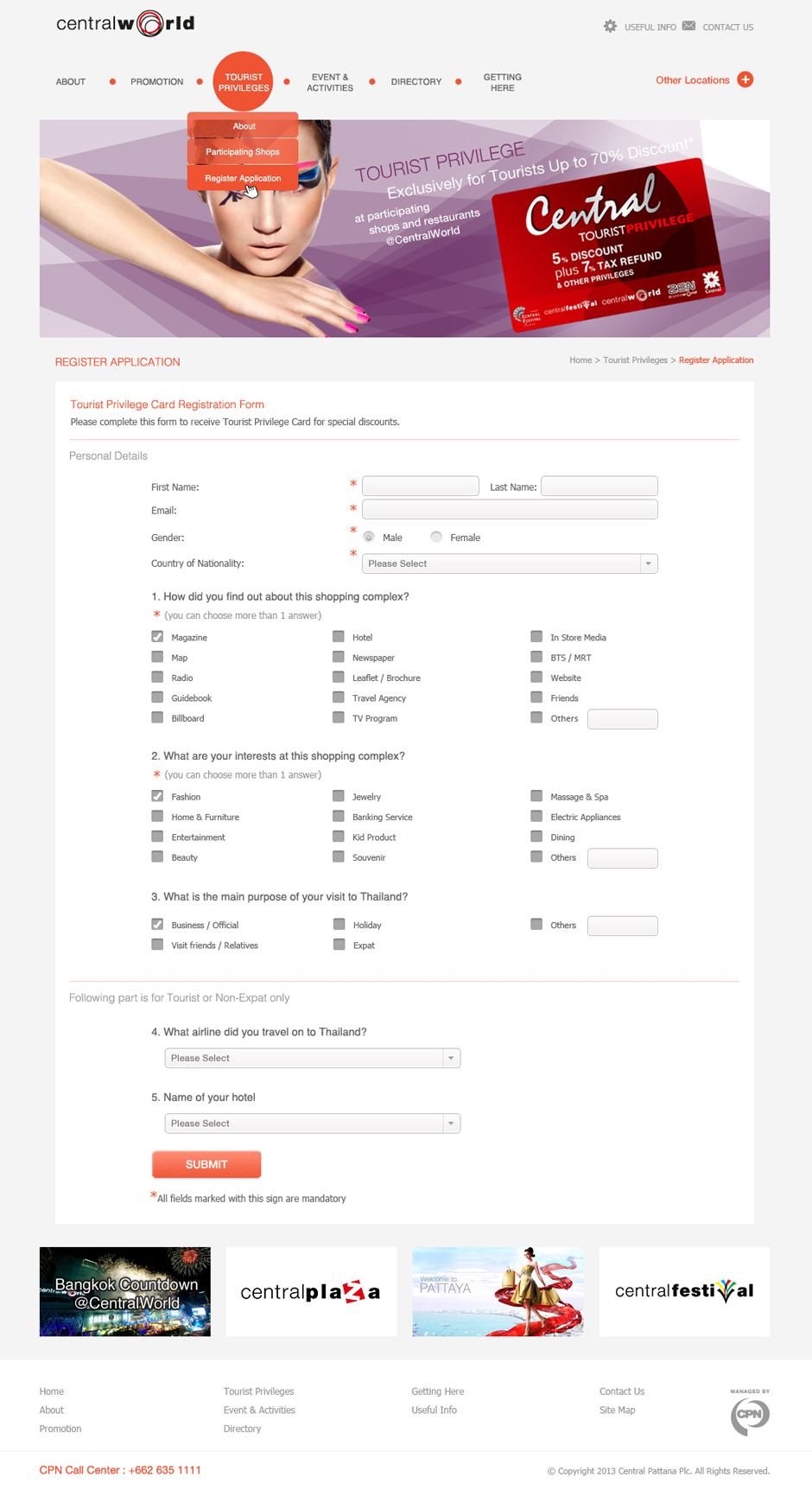 Central Tourist : Register Page Design Sundae
