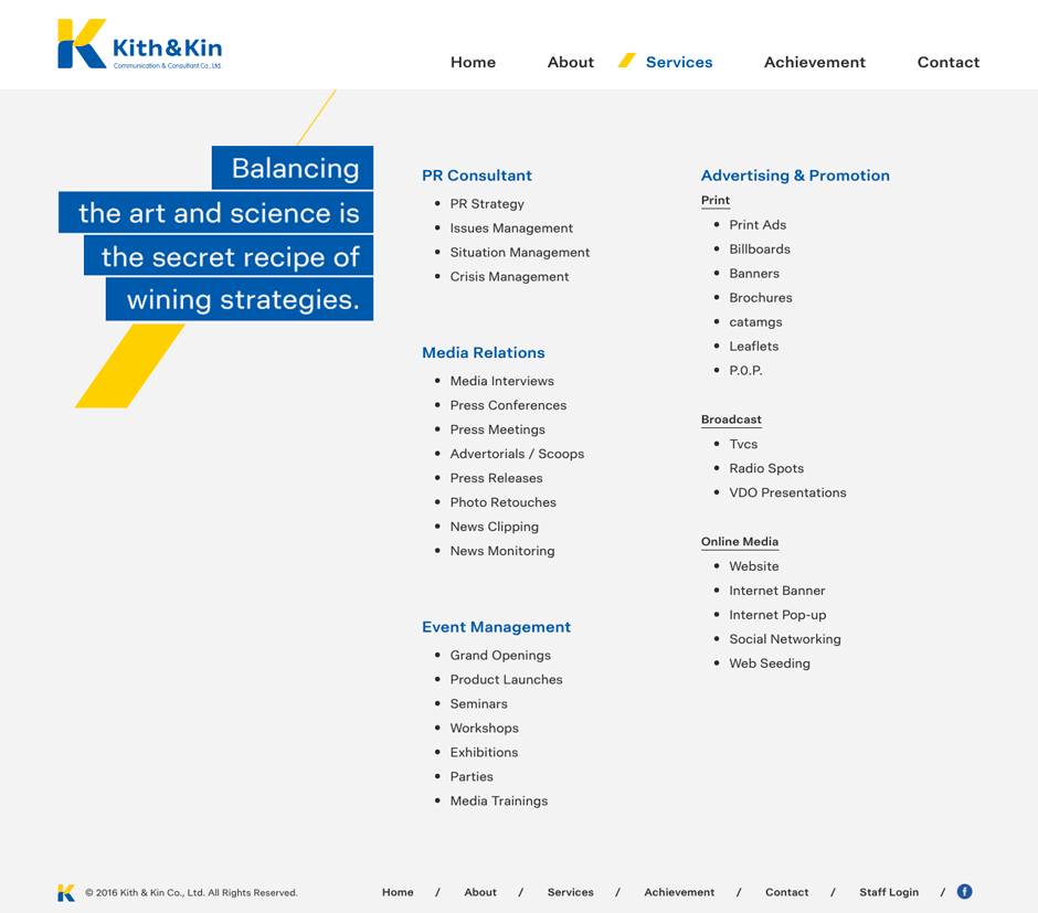 Kith and Kin Website : Services Design Sundae